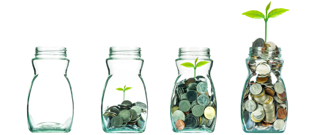 coins growing in jar